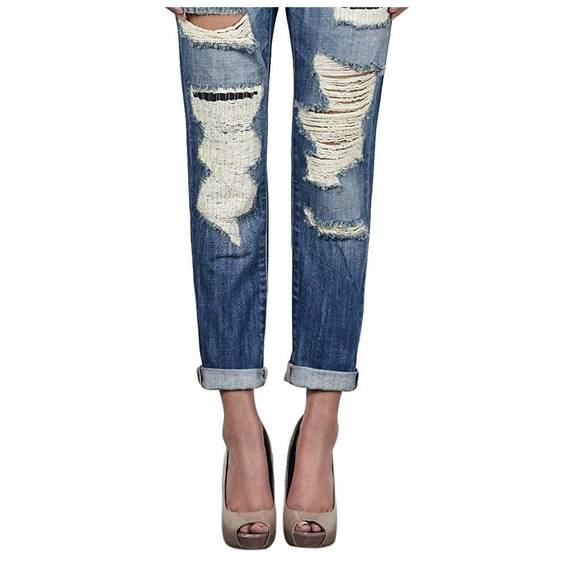 NEW HIDDEN slim fit low rise ripped boyfriend denim jeans in blue denim - Picture 1 of 1